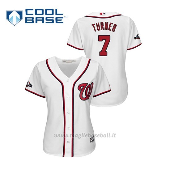 Maglia Baseball Donna Washington Nationals 7 Trea Turner 2019 Postseason Cool Base Bianco